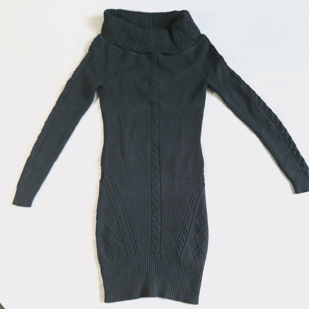 Bebe Black Cowl Neck Midi Long Sleeve Sweater Dress, Small
